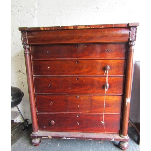 777 - Large Figured Mahogany William IV Chest of Drawers Approximately 5ft 6 Inches High x 50 Inches Wide