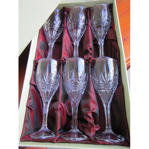 784 - Galway Crystal Set of Six Wine Glasses Pedestal Form Unused and Four Newgrange Crystal Wine Glasses ... 