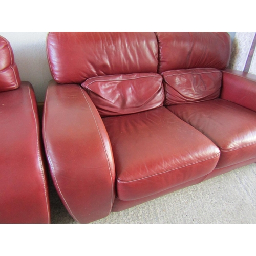 786 - Modern Designer Burgundy Leather Generous Form Two Seater Settee Approximately 6ft Wide