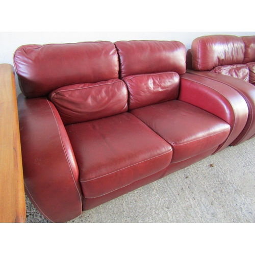 787 - Matching Modern Designer Burgundy Leather Generous Form Two Seater Settee Approximately 6ft Wide