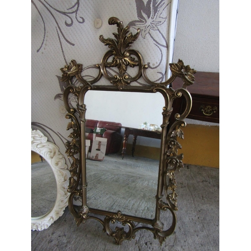 802 - Gilded Chippendale Form Wall Mirror and Another Cream Painted Oval Form Example Both Modern