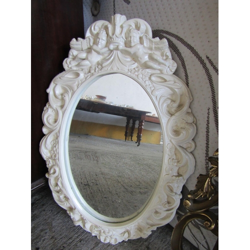 802 - Gilded Chippendale Form Wall Mirror and Another Cream Painted Oval Form Example Both Modern