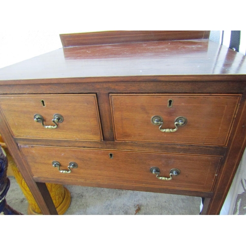 806 - Edwardian Inlaid Mahogany Chest Two Short One Long Drawer Above Square Block Supports Approximately ... 