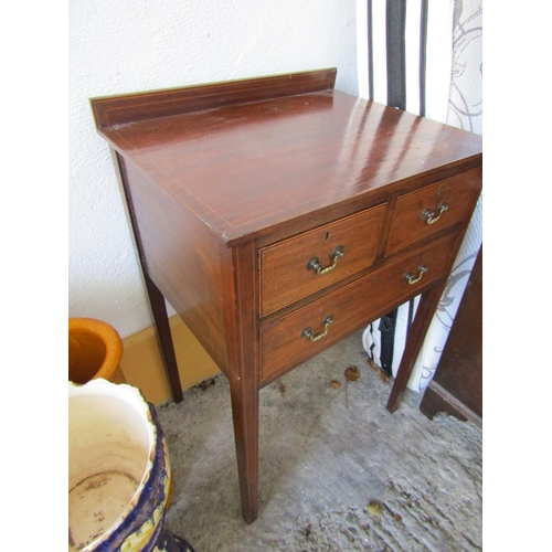 806 - Edwardian Inlaid Mahogany Chest Two Short One Long Drawer Above Square Block Supports Approximately ... 