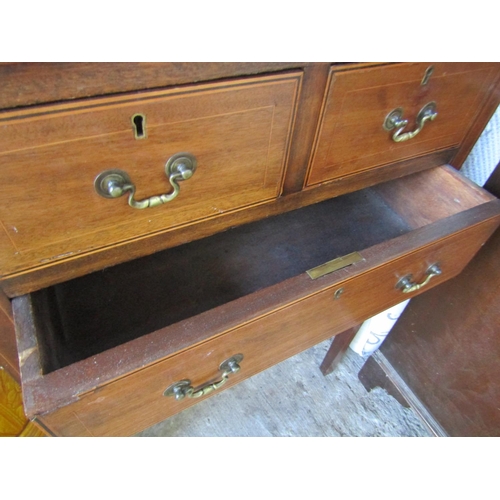 806 - Edwardian Inlaid Mahogany Chest Two Short One Long Drawer Above Square Block Supports Approximately ... 