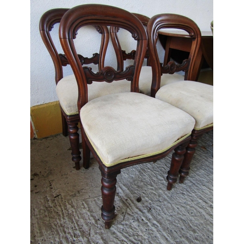 810 - Set of Four Victorian Dining Chairs Upholstered Seats Above Turned Supports