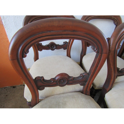 810 - Set of Four Victorian Dining Chairs Upholstered Seats Above Turned Supports