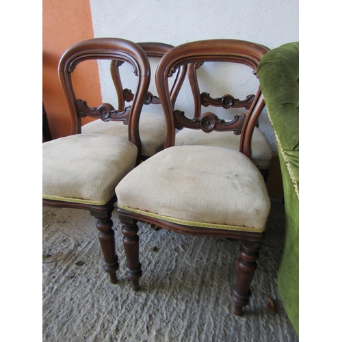 810 - Set of Four Victorian Dining Chairs Upholstered Seats Above Turned Supports