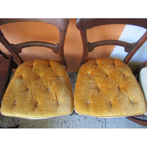 811 - Pair of William IV Chairs Deep Buttoned Upholstered Seats Above Turned Supports