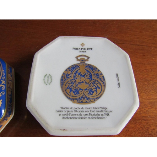 815 - Patek Philippe Fine Porcelain Box Depicting Watch Gilded Decoration Approximately 4 Inches Square Go... 