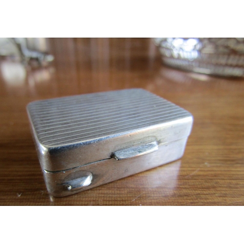 818 - Silver Ribbed Form Pill Box Hinged Cover Antique Approximately 2 Inches Wide