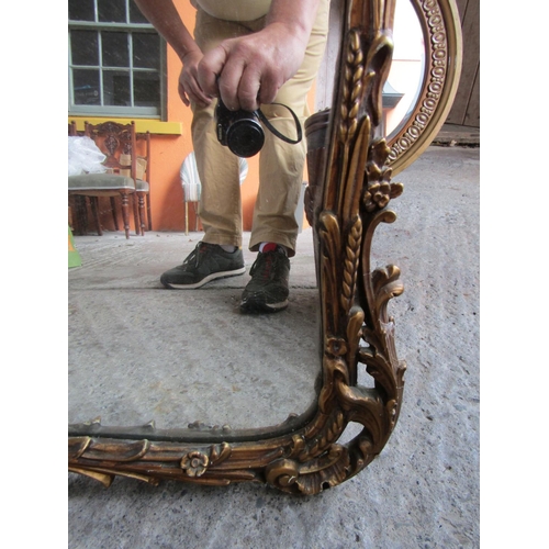 827 - Edwardian Gilded Chippendale Wall Mirror with Upper Pagoda Form Decoration Approximately 32 Inches W... 