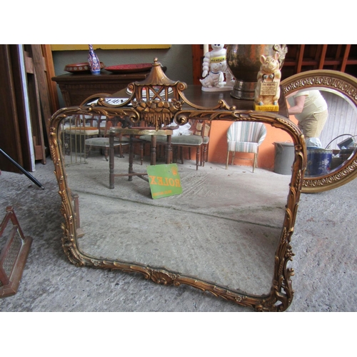 827 - Edwardian Gilded Chippendale Wall Mirror with Upper Pagoda Form Decoration Approximately 32 Inches W... 