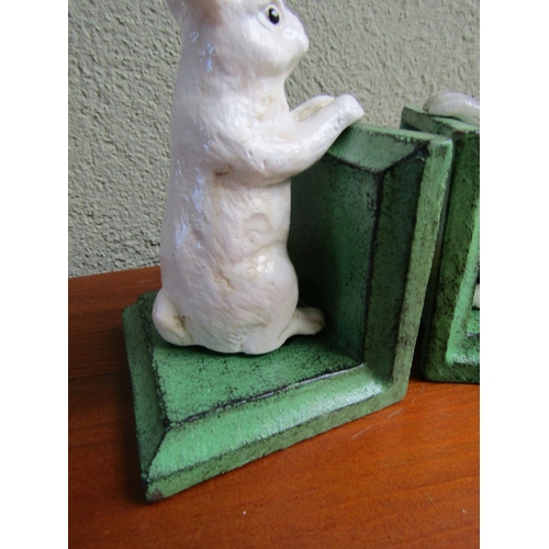 833 - Pair of Cast Metal Rabbit Form Book Ends Each Approximately 5 Inches High