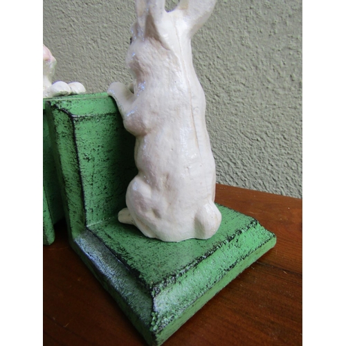 833 - Pair of Cast Metal Rabbit Form Book Ends Each Approximately 5 Inches High