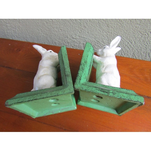 833 - Pair of Cast Metal Rabbit Form Book Ends Each Approximately 5 Inches High