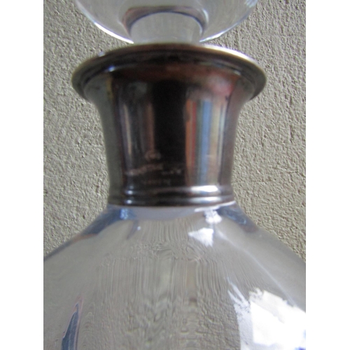 835 - Silver Collar Set Decanter Original Stopper Edwardian Approximately 11 Inches High