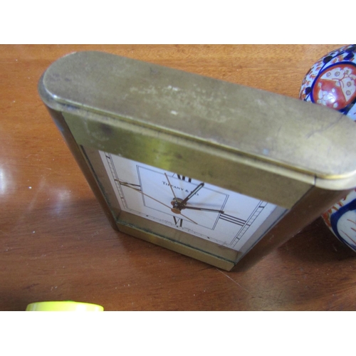 837 - Tiffany Desk Clock Rectangular Form Roman Numeral Decorated Dial Brass Bound Signed Approximately 4 ... 