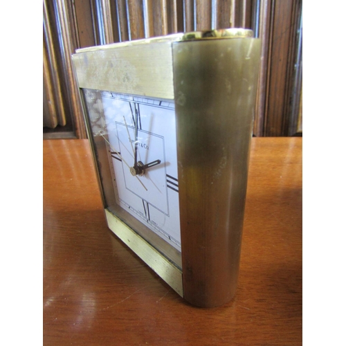 837 - Tiffany Desk Clock Rectangular Form Roman Numeral Decorated Dial Brass Bound Signed Approximately 4 ... 