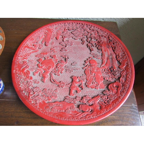 839 - Carved Oriental Dish Approximately 12 Inches Diameter