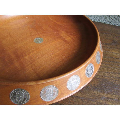 840 - Scottish Silver Coin Inset Wooden Table Dish Circular Form by Beedie of Dundee Stamped to Base