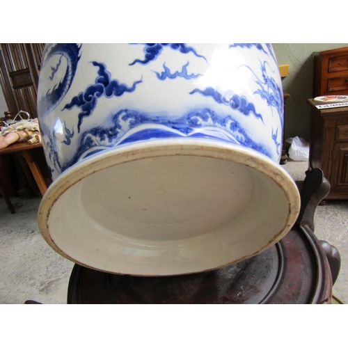 842 - Large Oriental Blue and White Vase Shape Form with Stand Vase Approximately 26 Inches High Stand App... 