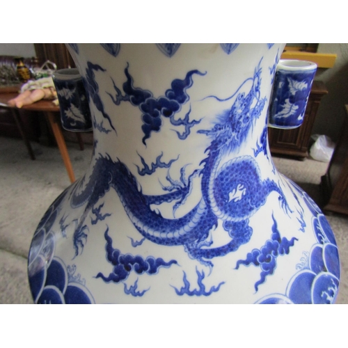 842 - Large Oriental Blue and White Vase Shape Form with Stand Vase Approximately 26 Inches High Stand App... 