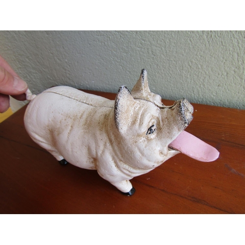 846 - Cast Iron Pig Figure with Tongue and Tail Wagging Mechanism