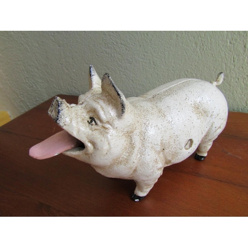 846 - Cast Iron Pig Figure with Tongue and Tail Wagging Mechanism