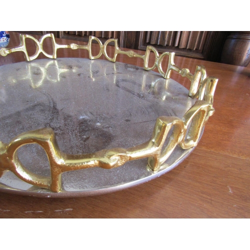 850 - Equestrian Motif Circular Form Serving Tray Chrome and Gilded Decoration Approximately 14 Inches Dia... 