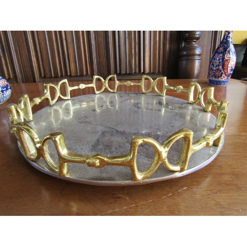 850 - Equestrian Motif Circular Form Serving Tray Chrome and Gilded Decoration Approximately 14 Inches Dia... 