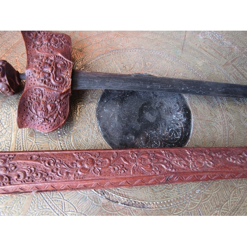 853 - Old Indonesian Kris With Scabbard Finely Carved Sword Approximately 22 Inches Long