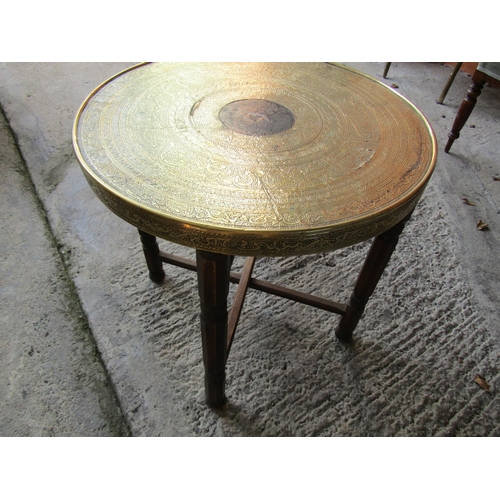 854 - Persian Brass Top Circular Form Benares Table on Stand