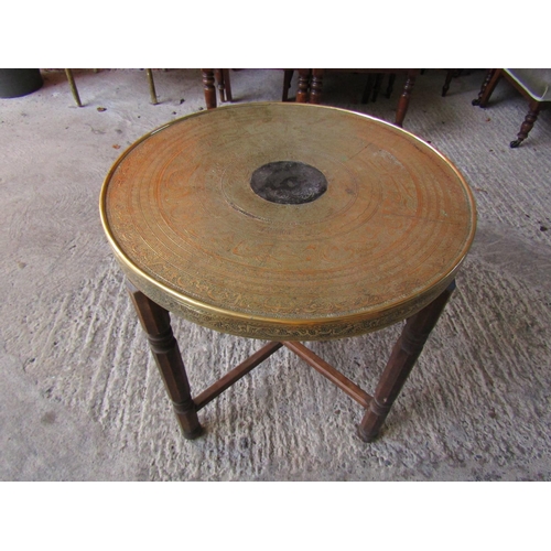 854 - Persian Brass Top Circular Form Benares Table on Stand