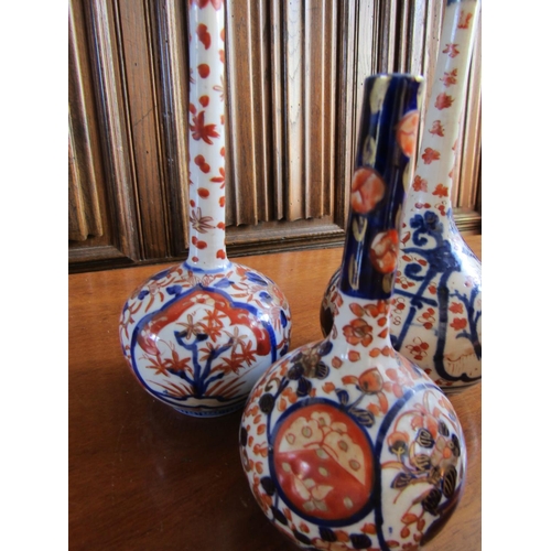 859 - Three Antique Oriental Imari Slender Neck Vases Tallest Approximately 11 Inches High