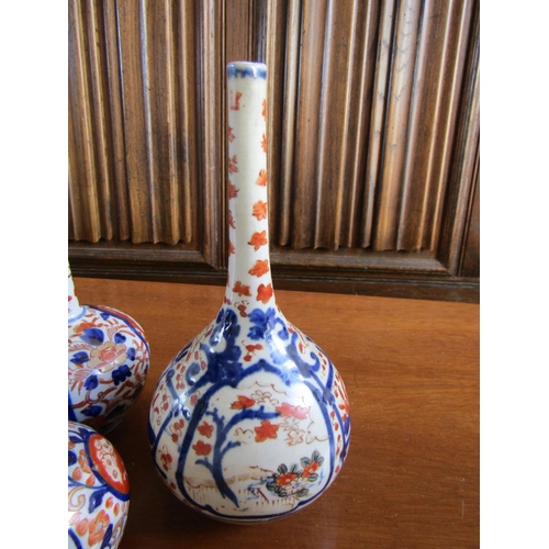 859 - Three Antique Oriental Imari Slender Neck Vases Tallest Approximately 11 Inches High