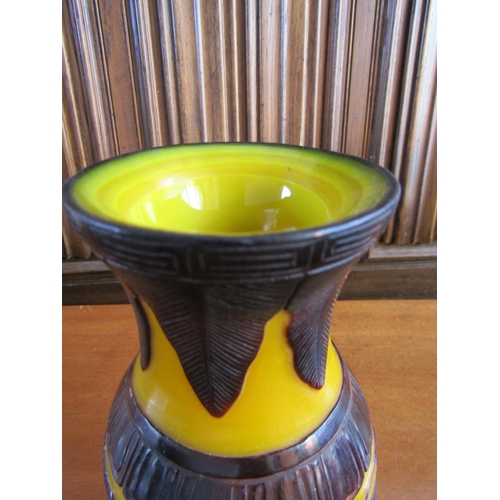 860 - Peking Glass Vase Yellow Overlaid Ground Decoration Approximately 12 Inches High