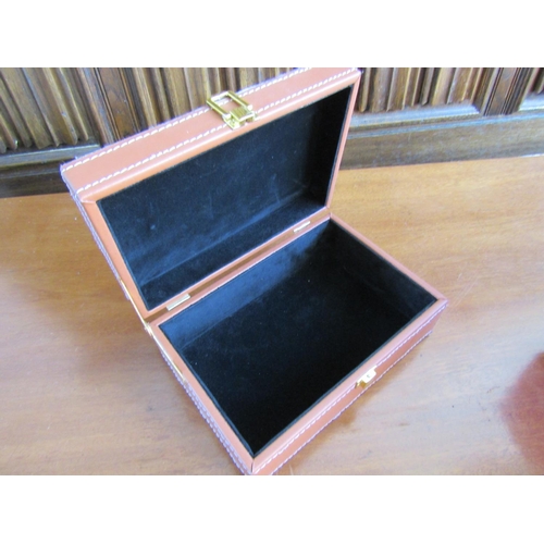 862 - Leather Upholstered Jewellery Box Rectangular Form with Equestrian Horse Bit Handle 10 Inches Wide