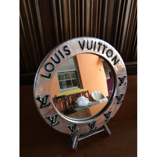 863 - Designer Circular Form Chrome Plated Table Mirror with Backrest Approximately 12 Inches High