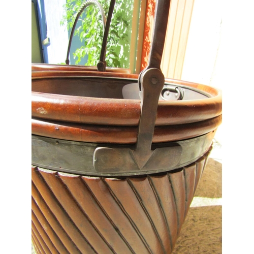 867 - Pair of Mahogany Peat Buckets Each Approximately 22 Inches High with Liners Swing Handles and Shell ... 