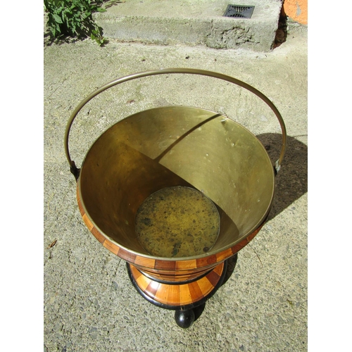 870 - Antique Ribbed Form Walnut and Ebonised Oyster Bucket with Brass Liner Now Used as Planter Bun Suppo... 