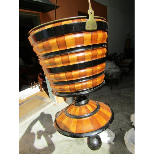 870 - Antique Ribbed Form Walnut and Ebonised Oyster Bucket with Brass Liner Now Used as Planter Bun Suppo... 