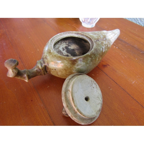 874 - Carved Jade Sensor or Teapot Incised Decoration Approximately 4 Inches Wide