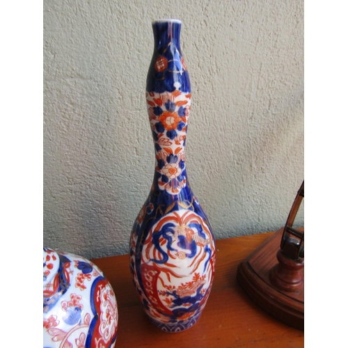 875 - Four Antique Imari Vases Including Three Slenderneck Examples Tallest Approximately 12 Inches High