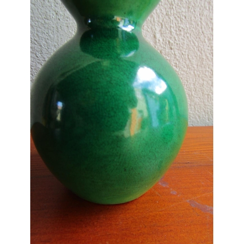 878 - Oriental Green Ground Double Gourd Vase Approximately 7 Inches High Signed with Characters to Base