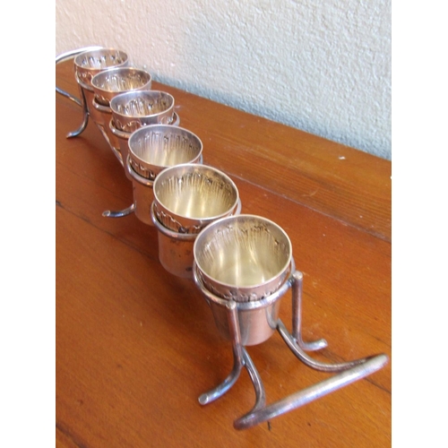 882 - Set of Six Silver Vodka Tots with Table Rest Approximately 10 Inches Wide