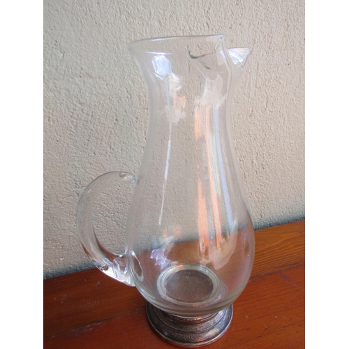 883 - Serving Jug Crystal Naturalistic Form with Silver Mounted Pedestal Base Jug Approximately 11 Inches ... 