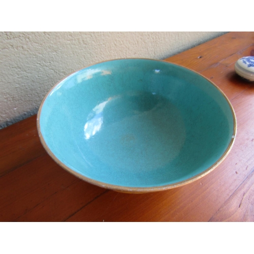 884 - Oriental Imperial Yellow Ground Bowl with Turquoise Interior Signed with Characters to Base Approxim... 