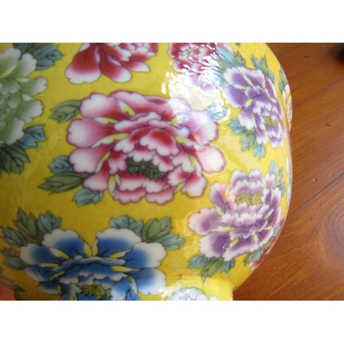 884 - Oriental Imperial Yellow Ground Bowl with Turquoise Interior Signed with Characters to Base Approxim... 