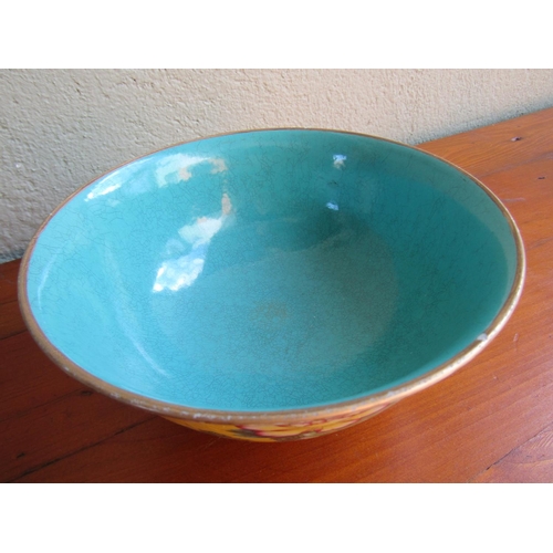 884 - Oriental Imperial Yellow Ground Bowl with Turquoise Interior Signed with Characters to Base Approxim... 